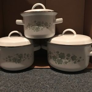 3 small metal pot - ivy pattern